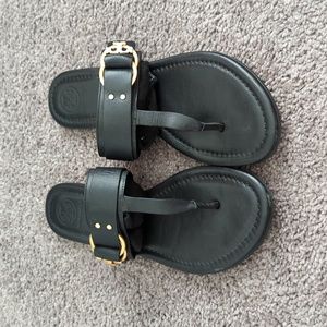 Tory Burch Black Sandals with Gold Buckle